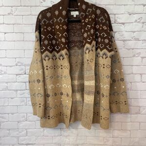 Lucky Brand Brown Faire Isle Aztec Navajo Cardigan Sweater